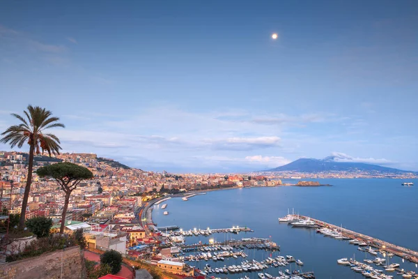 Naples Italy Aerial Skyline Bay Vesuvius Dusk — 스톡 사진