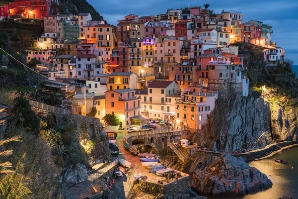 Manarola Spezia Italië Uitzicht Kust Cinque Terre Bij Schemering — Stockfoto