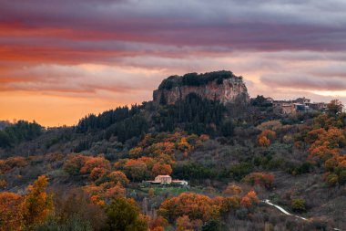 The rural landscape around Orvieto, Umbria, Italy at dusk in autumn.
