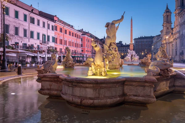 Roma Daki Piazza Navona Daki Çeşmeler Alacakaranlıkta Talya — Stok fotoğraf