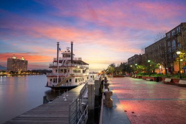 Savannah, Georgia, USA on the riverfront at dawn. clipart