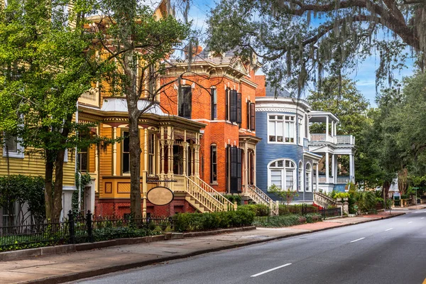 Savannah Geórgia Eua Vistas Históricas Centro Cidade Longo Whitaker Street — Fotografia de Stock
