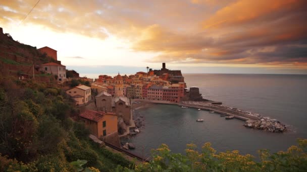 Vernazza Spezia Liguria Italy Cinque Terre Region Dusk — стокове відео