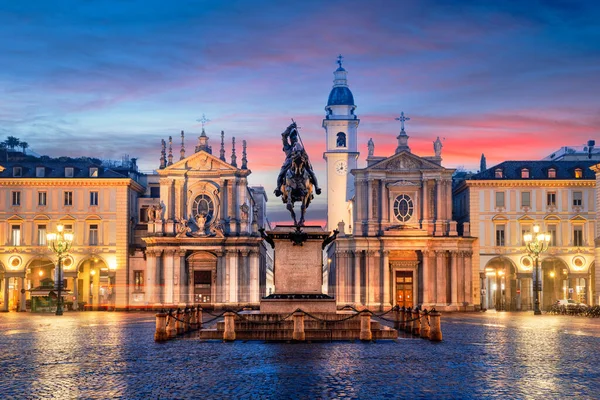 Turyn Włochy Piazza San Carlo Zmierzchu — Zdjęcie stockowe