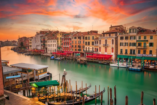 Venice Italy Overlooking Boats Gondolas Grand Canal Dusk Sign Reading — Stockfoto