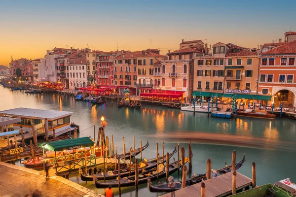 Venice Italy Overlooking Boats Gondolas Grand Canal Dusk — ストック写真