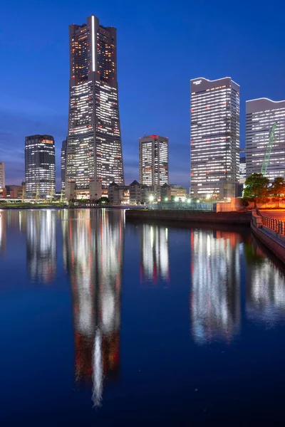 Yokohama, Japan modern high rise cityscape at Minato-mirai at night.