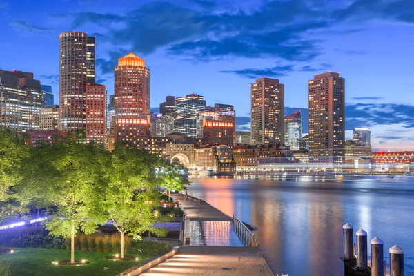 Boston Massachusetts Usa Downtown City Skyline Pier Twilight — Stock Photo, Image