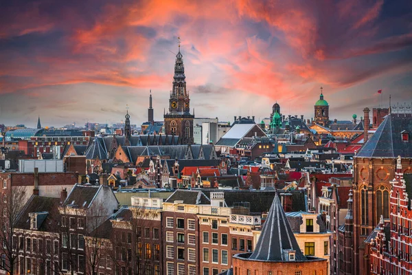 Amsterdam Netherlands Historic Downtown Cityscape Dusk — Fotografia de Stock