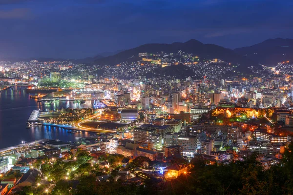 Nagasaki Japan Aerial Cityscape Night — Zdjęcie stockowe