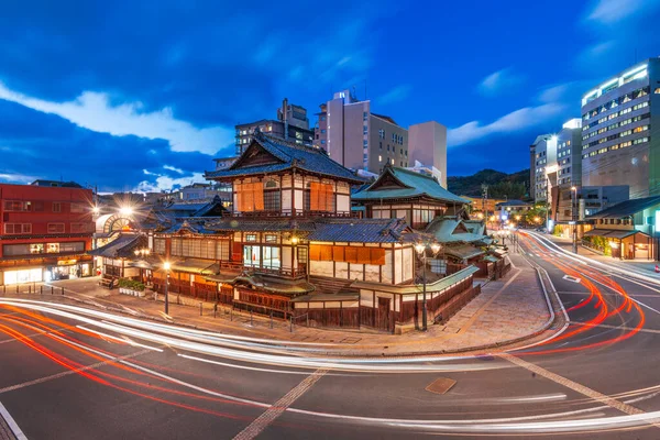 Matsuyama Japan Downtown Skyline Dogo Onsen Bath House Twilight — Stock fotografie