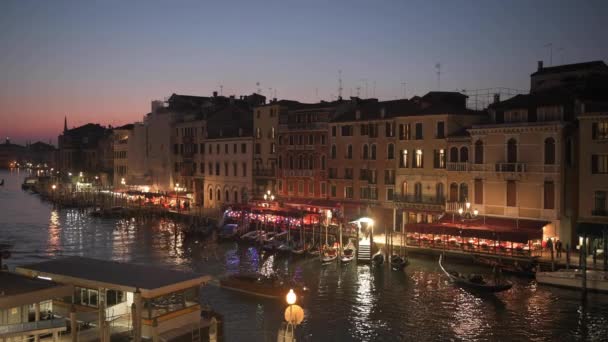 Venice Italy Overlooking Boats Gondolas Grand Canal Dusk — 비디오