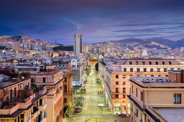 Genoa Itália Cidade Entardecer Sobre Brigata Liguria Street — Fotografia de Stock