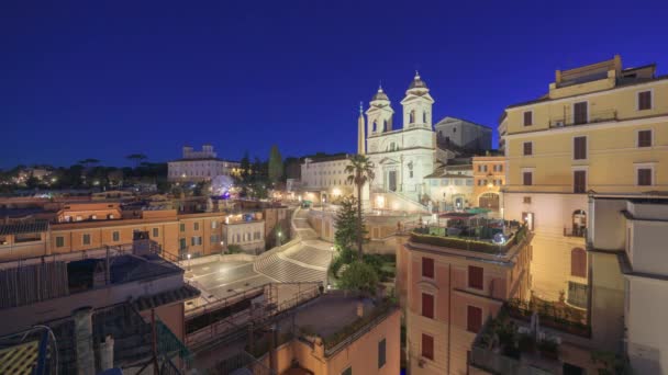 Rome Italy Spanish Steps Dusk Night — Vídeos de Stock