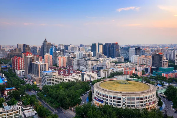 Peking Kina Stadsbild Och Arena Skymningen — Stockfoto