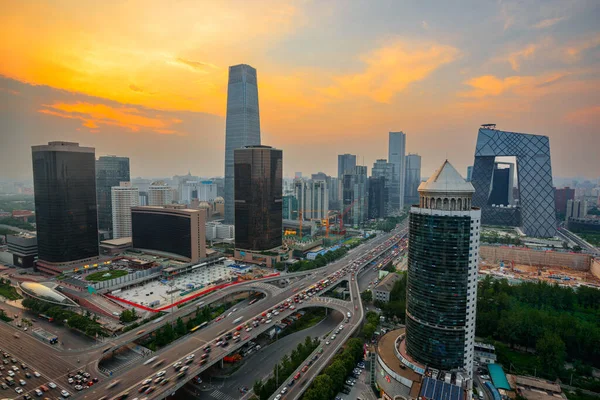 Beijing China Met Uitzicht Centrale Zakenwijk Skyline Bij Zonsondergang — Stockfoto