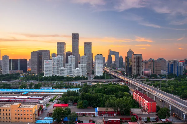 Pequim China Com Vista Para Horizonte Central Distrito Empresarial Pôr — Fotografia de Stock