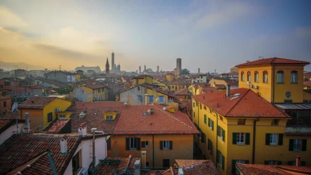 Bologna Italië Dak Skyline Beroemde Torens Schemering — Stockvideo