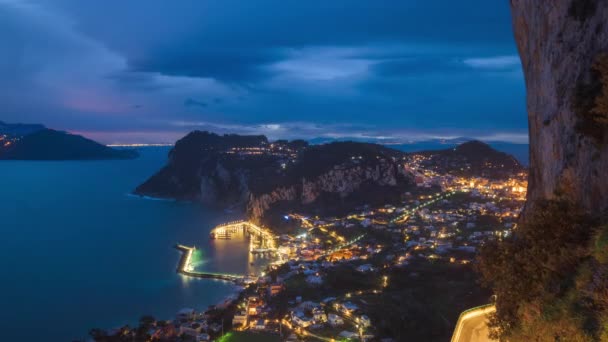 Capri Italien Luftaufnahme Mit Marina Grande Der Abenddämmerung — Stockvideo