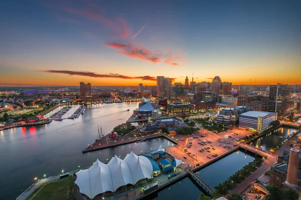 Baltimore Maryland Usa Panorama Inner Harbor Soumraku — Stock fotografie