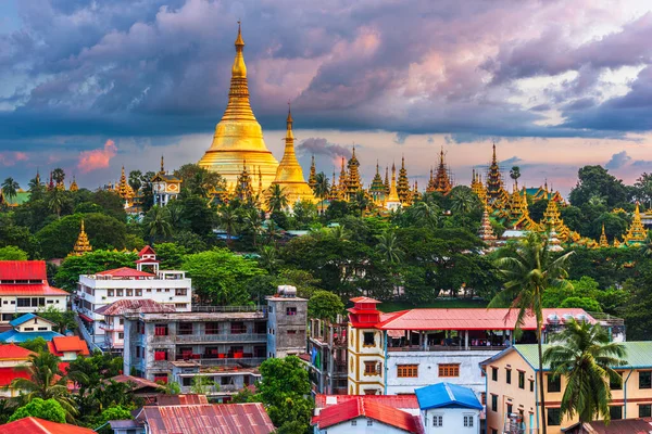 Yangon Myanmar Vista Shwedagon Pagoda Entardecer — Fotografia de Stock