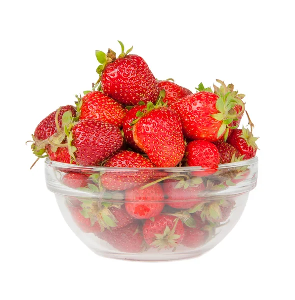 Strawberries in the deep transparent plate on the white — Stock Photo, Image