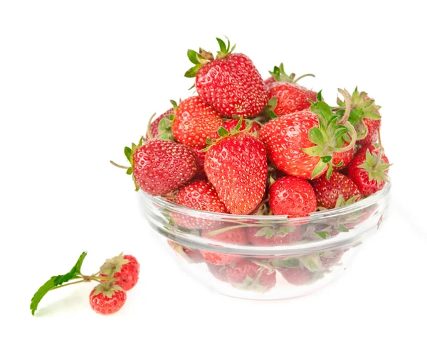 Berry of strawberry with a sheet on a background a dish with a s — Stock Photo, Image
