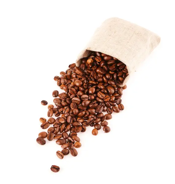 Grains of coffee pour out from a sack — Stock Photo, Image