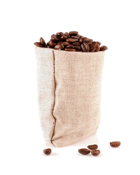 Grains of coffee in a sack from sacking — Stock Photo, Image