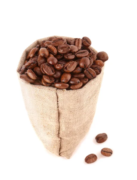 Grains of coffee in a sack from sacking — Stock Photo, Image