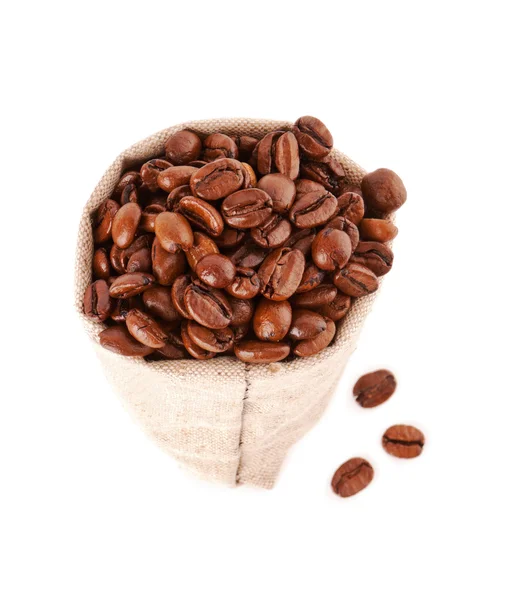 Grains of coffee in a sack from sacking — Stock Photo, Image