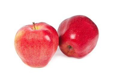 Beyaz arkaplanda iki kırmızı elma