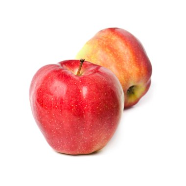 Beyaz arkaplanda iki kırmızı elma