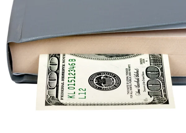 Book is laid a hundred dollar bill — Stock Photo, Image