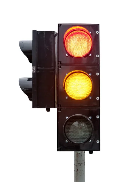 Roșu și semnalul galben al semaforului în izolare — Fotografie, imagine de stoc