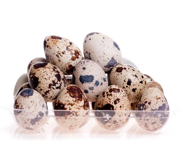 Uova di quaglia l'uno sull'altro sul bianco — Foto Stock