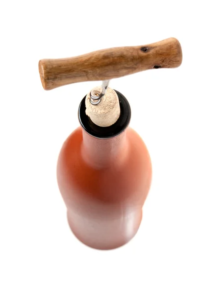 Corkscrew screwed in in the plug white — Stock Photo, Image