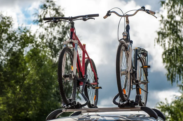 Due biciclette sul bagagliaio dell'auto Fotografia Stock