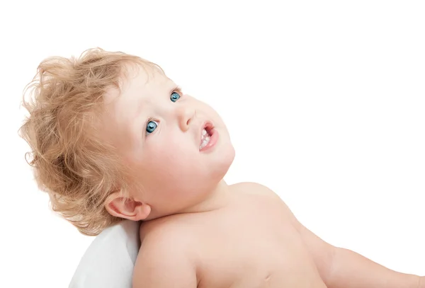 Child curly hair dreamy look up — Stock Photo, Image