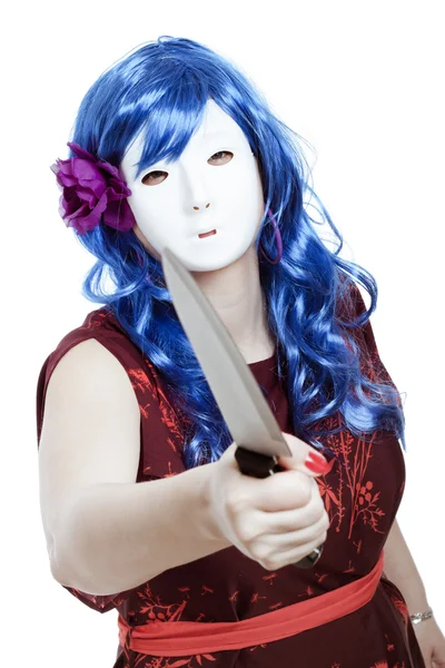 Scary masked woman with knife — Stock Photo, Image