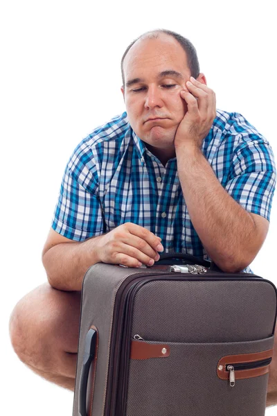 Homem viajante entediado com bagagem — Fotografia de Stock