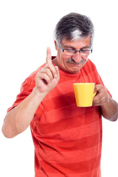 Homem sênior com caneca — Fotografia de Stock