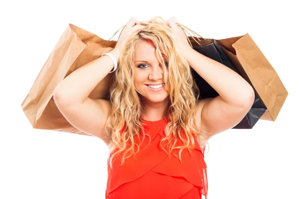 Aantrekkelijke blonde gelukkig vrouw winkelen — Stockfoto