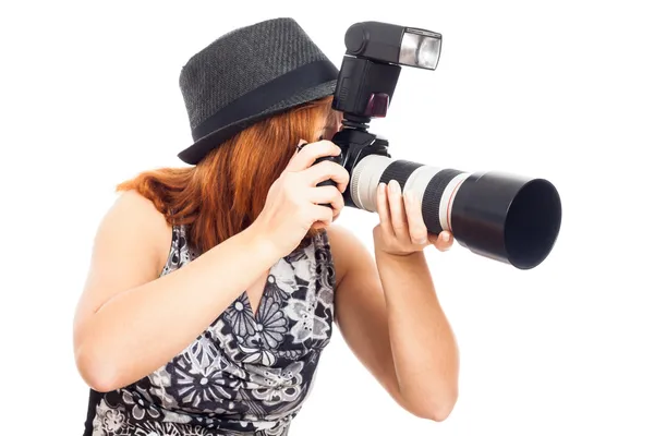 Fotografo donna in azione — Foto Stock