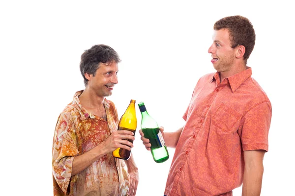 Drunken men with bottle of alcohol — Stock Photo, Image