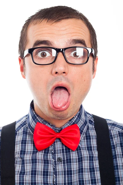 Loco cara de hombre nerd — Foto de Stock