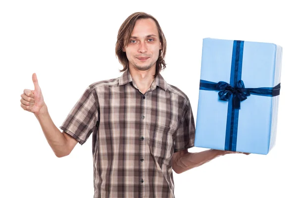 Glücklicher Mann mit großem Geschenk — Stockfoto