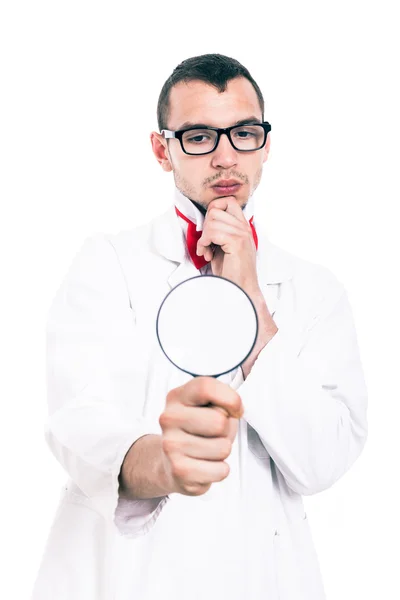 Scientist with magnifying glass — Stock Photo, Image