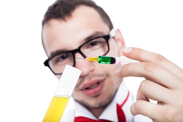 Scientist with syringe — Stock Photo, Image