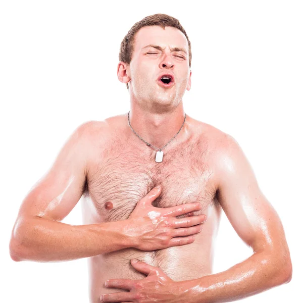 Ecstatic shirtless man — Stock Photo, Image